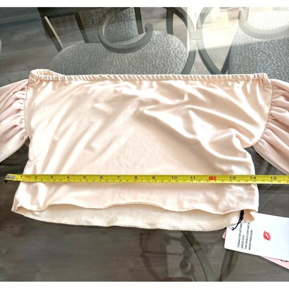 MICAS -Off-Shoulder Light Pink Cropped Top & Midi Dress Set With Puff Sleeves - Picture 4 of 10